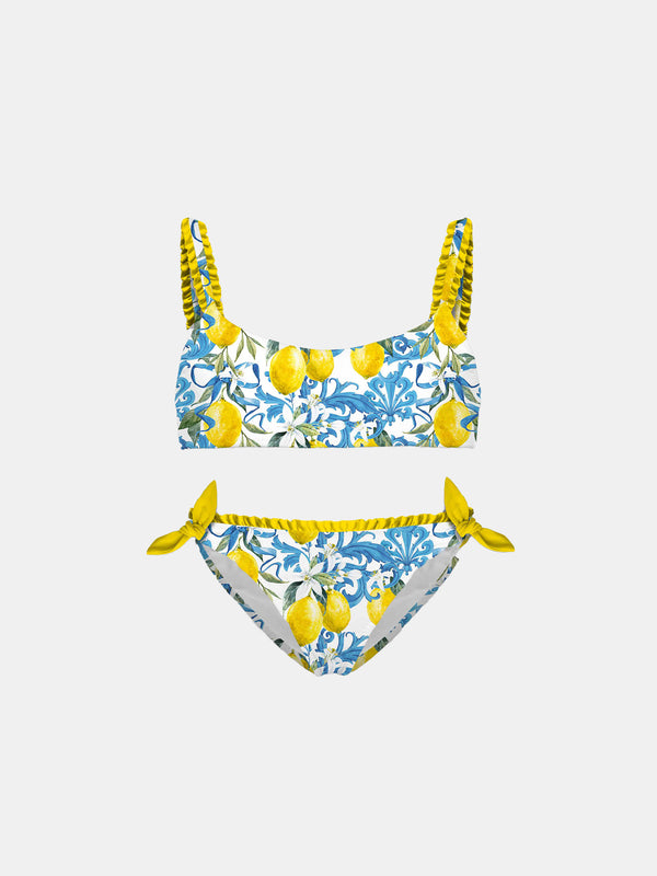 Bikini top da bambina con stampa barocca