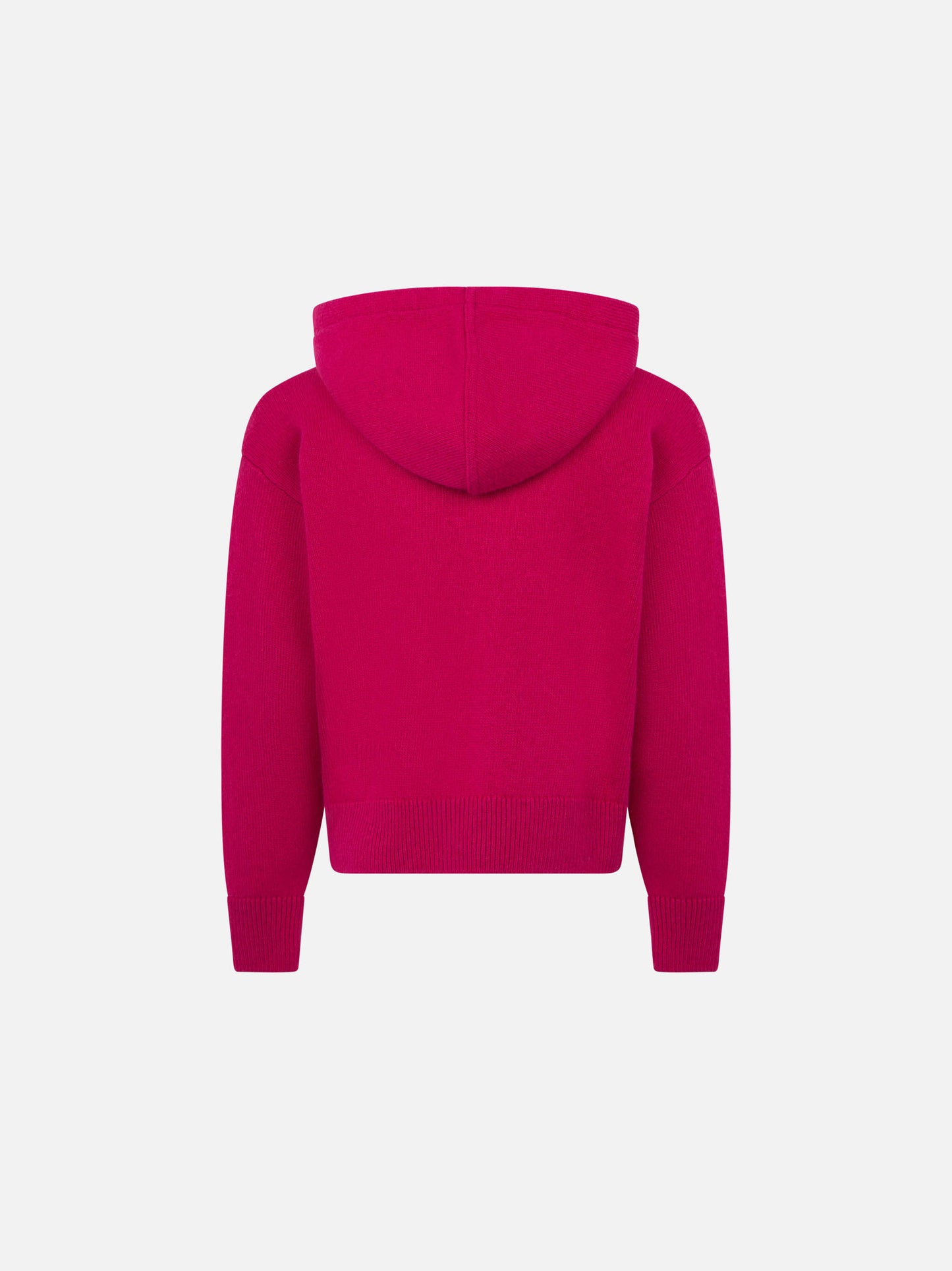 Maglione fucsia corto da bambina con cappuccio e strass