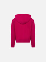 Kurzer Kapuzenpullover für Mädchen in Fuchsia mit Strasssteinen