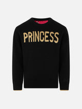 Maglia nera da bambina ricamo Princess lurex