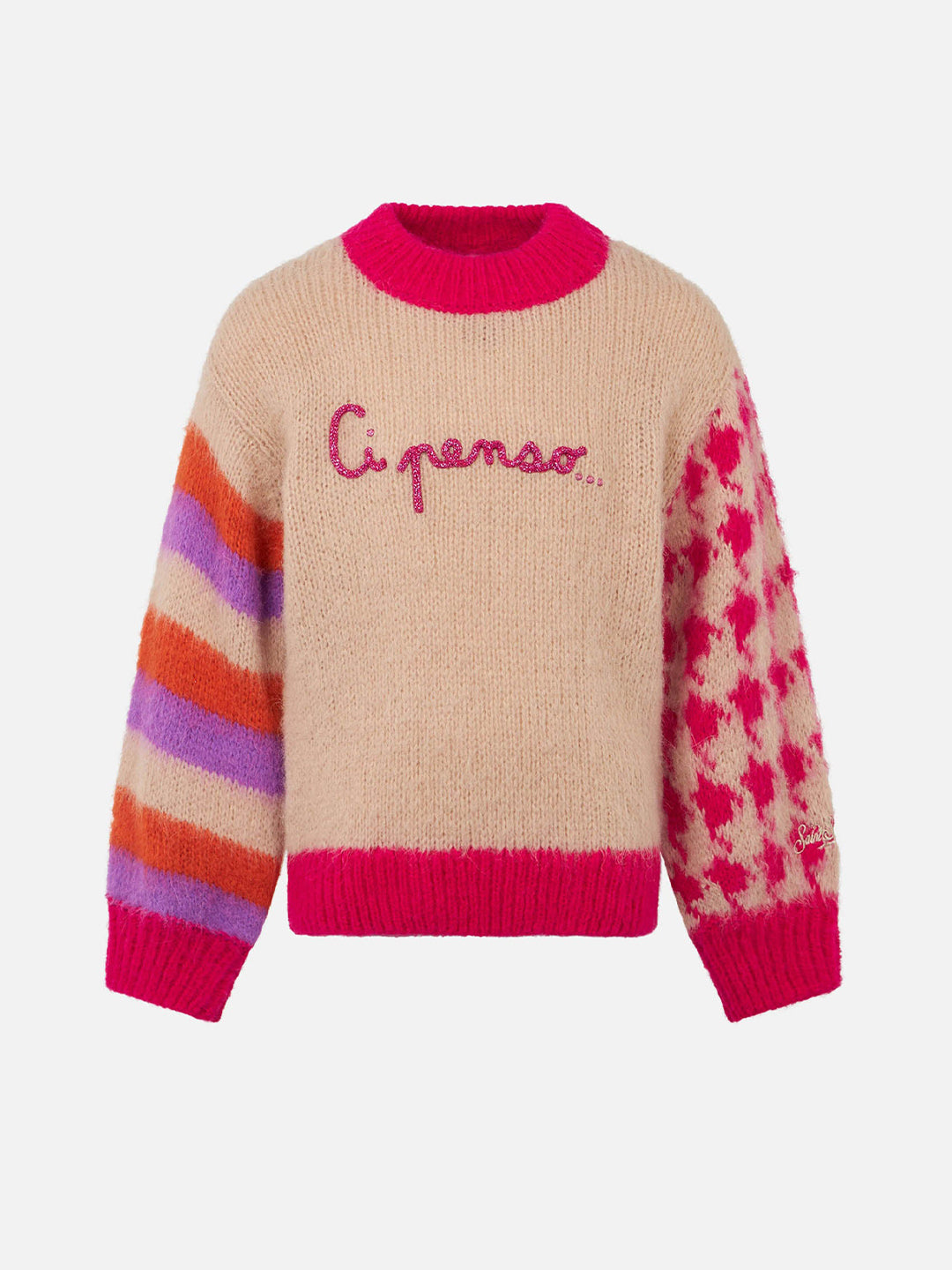 Girl boxy shape soft sweater with Ci penso... embroidery