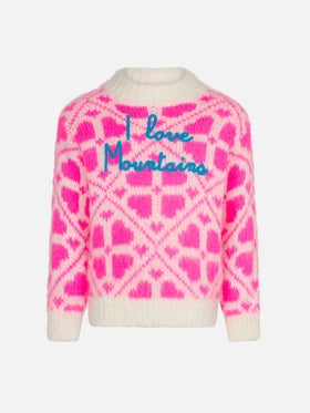 Girl brushed crewneck sweater with heart print