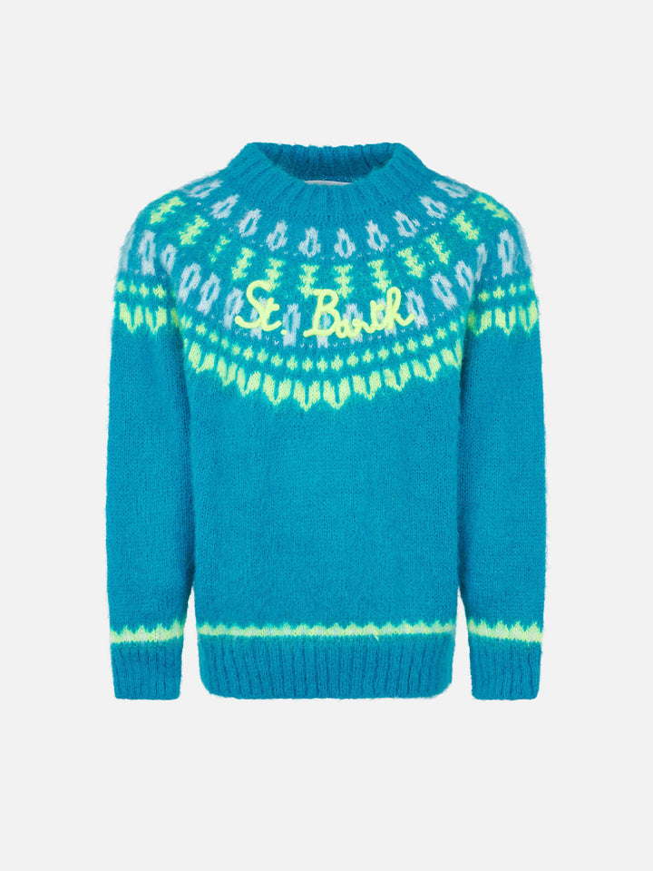 Maglione garzato da bambina con jacquard nordico