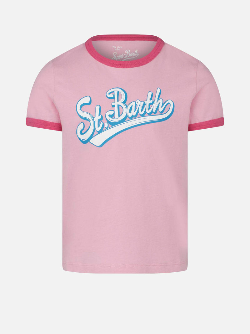 T-shirt da bambina in cotone con stampa St. Barth