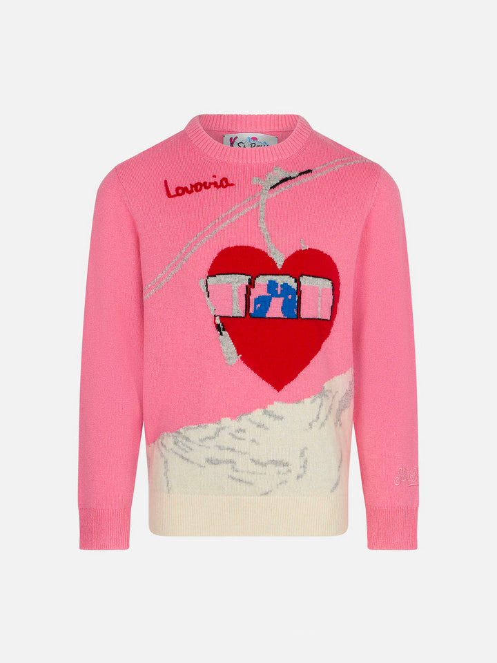 Girl crewneck sweater with love jacquard