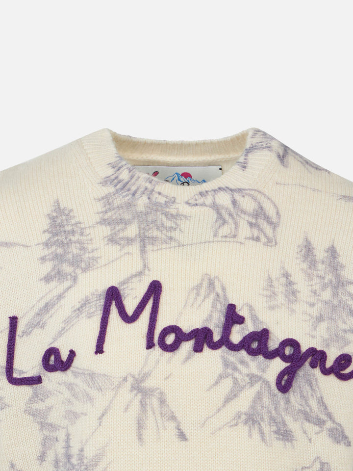 Maglione da bambina toile de jouy a girocollo con ricamo La Montagne