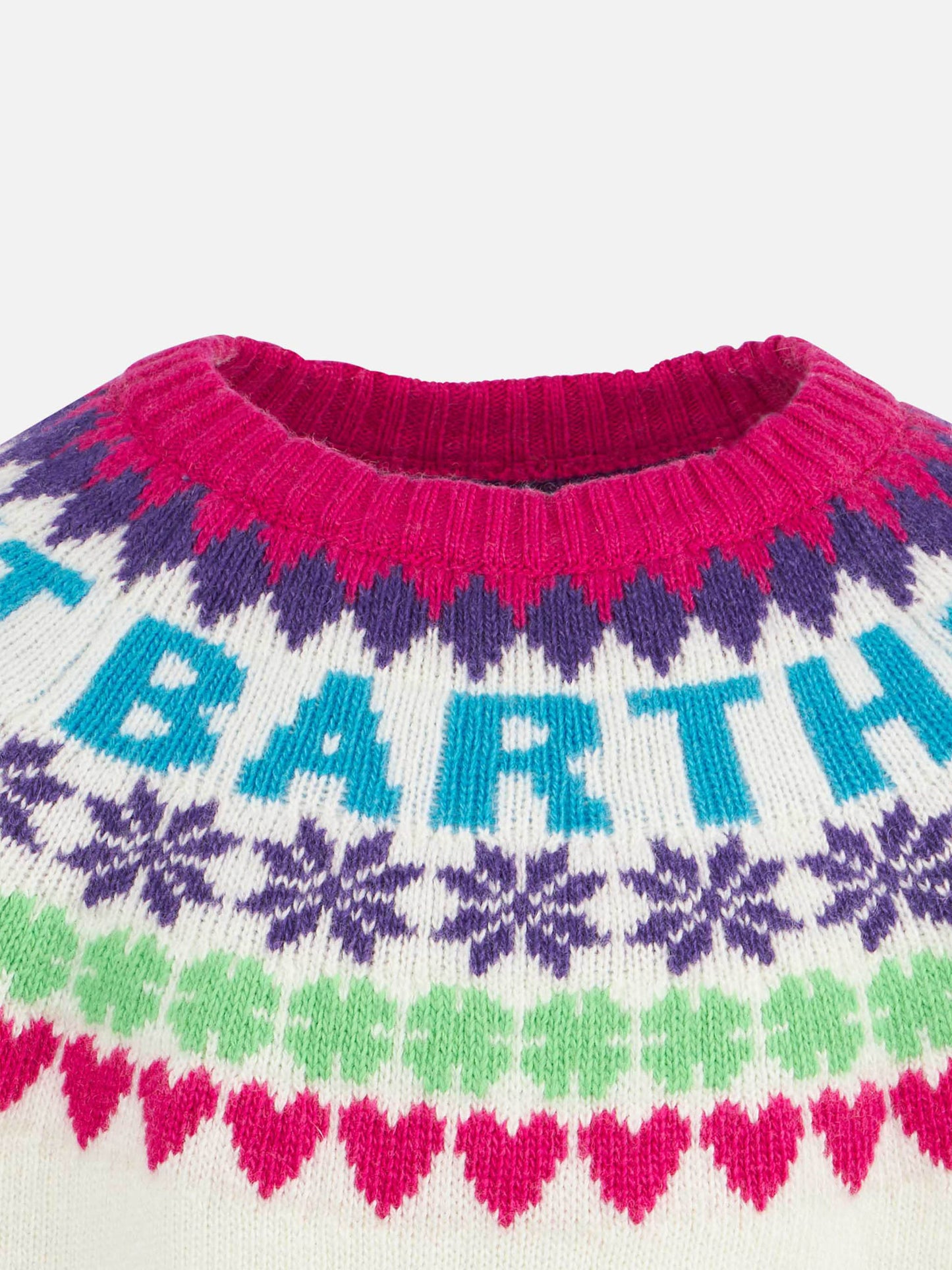 Maglione da bambina girocollo bianco con stampa cuori Fair Isle