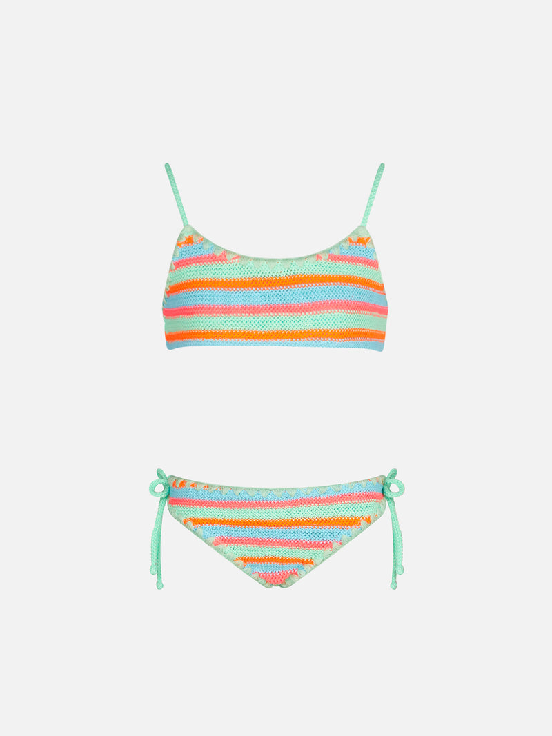 Girl bralette bikini crochet with multicolor stripes