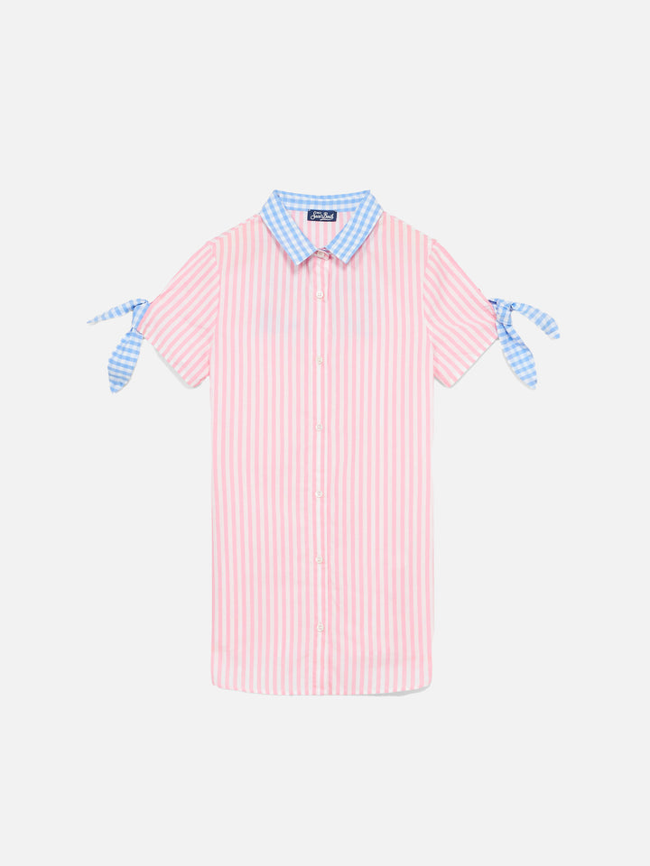 Girl striped shirt dress with embroidery