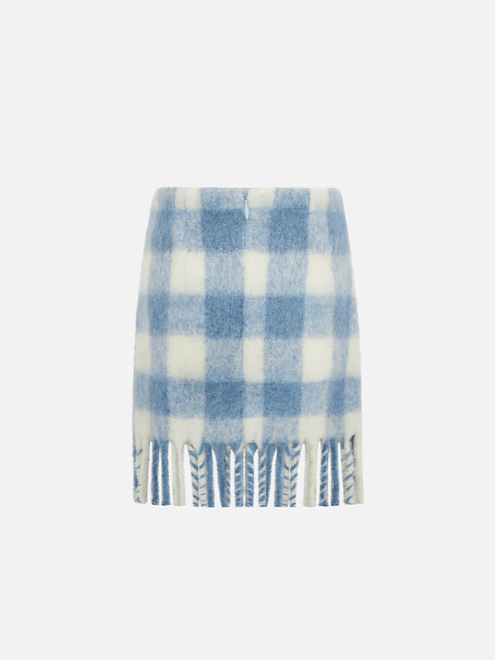 Girl fringed wooly skirt with check print