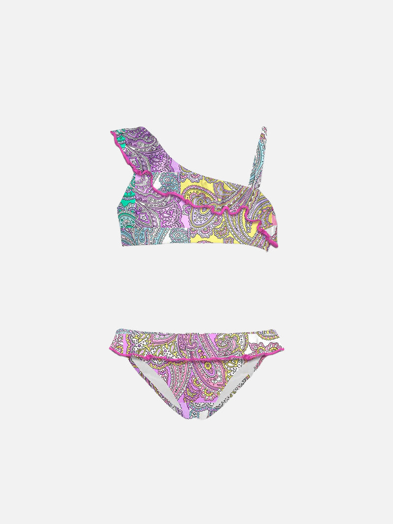 Bikini da bambina monospalla con volant