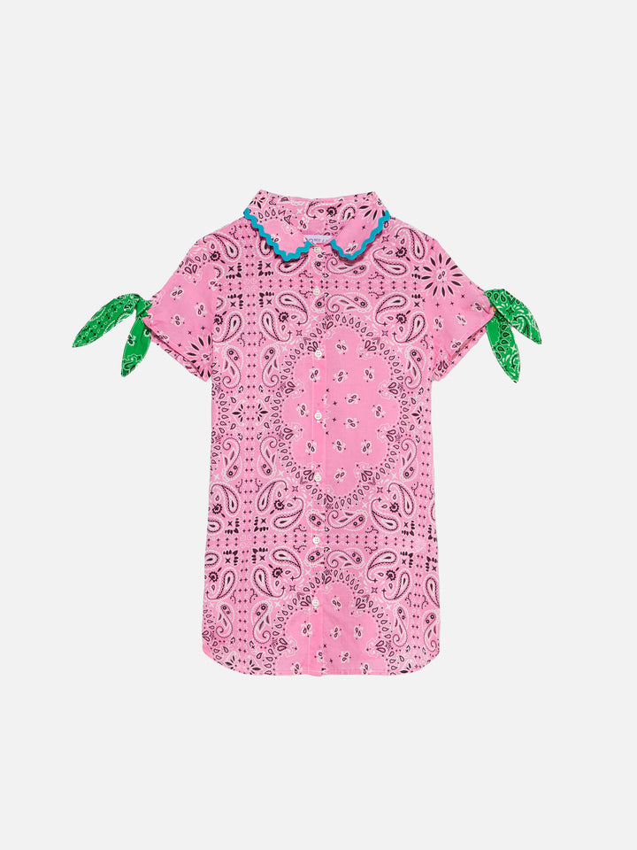 Girl shirt dress with bandanna print