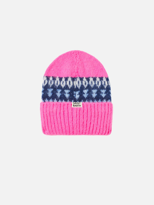 Girl soft beanie with nordic jacquard print