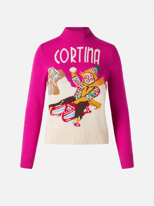 Maglia da bambina girocollo con cartolina di Cortina