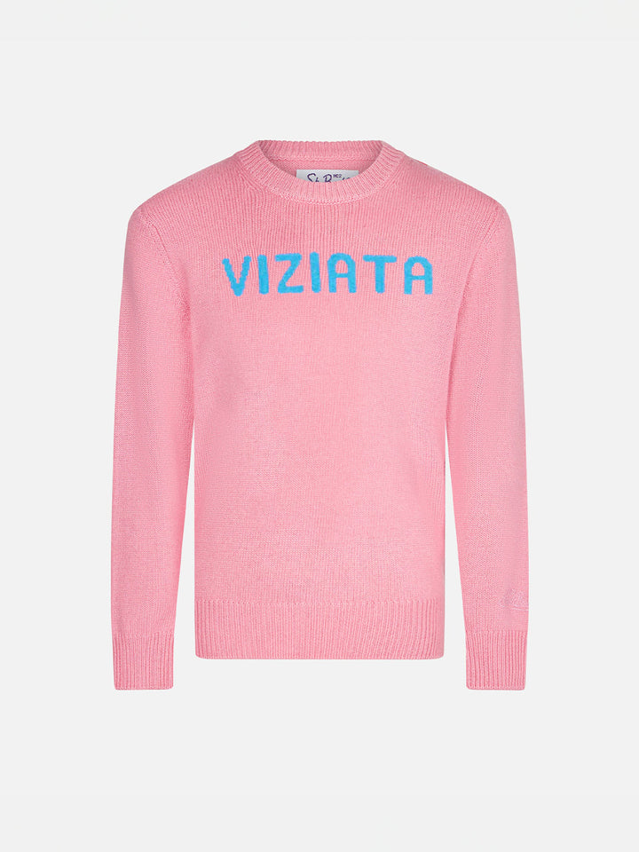 Maglione rosa da bambina con stampa Viziata