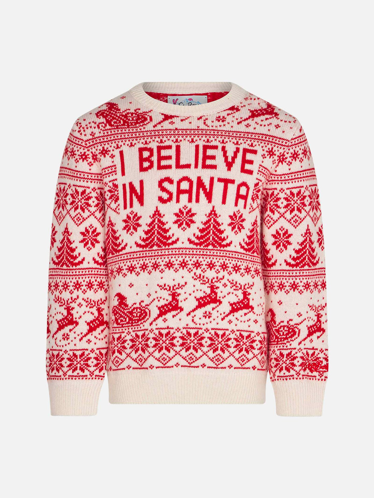 Maglione da bambina con stampa jacquard I believe in Santa