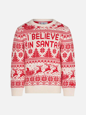 Maglione da bambina con stampa jacquard I believe in Santa
