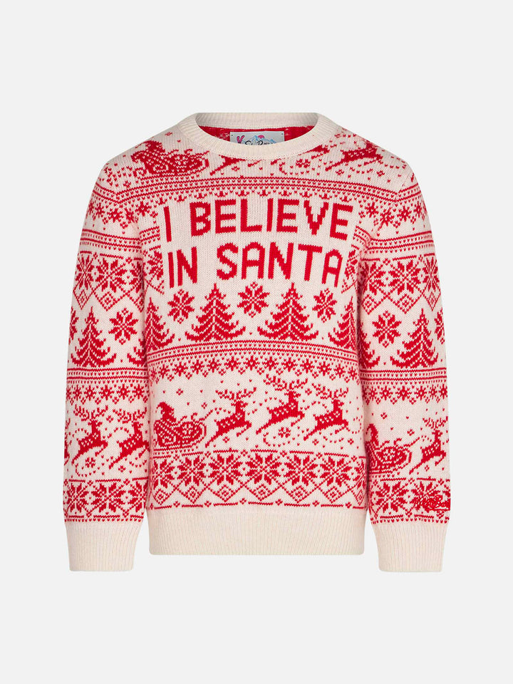 Mädchenpullover mit Jacquardmuster „I believe in Santa“