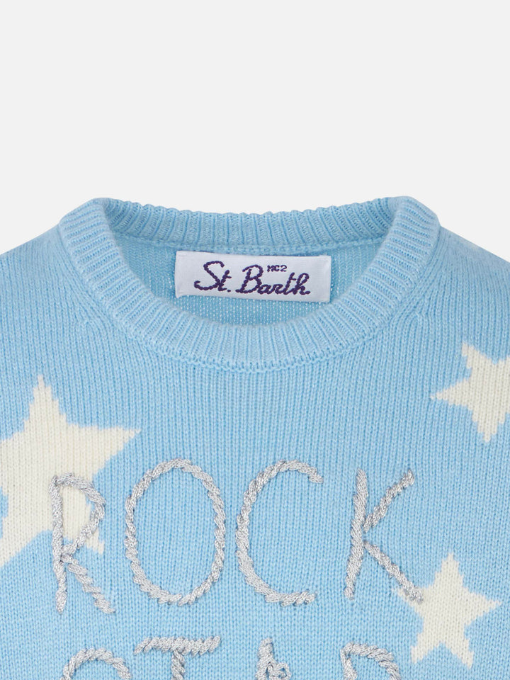 Maglione da bambina con stampa stelle e ricamo Rock Star