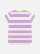 T-shirt da bambina a righe rosa e bianche con scritta ricamata