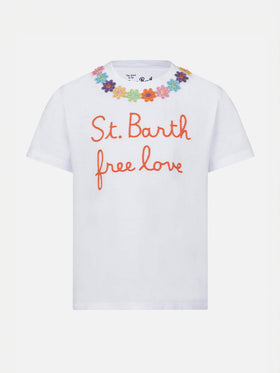 Girl t-shirt with daisy embroidery and patch - MC2 Saint Barth