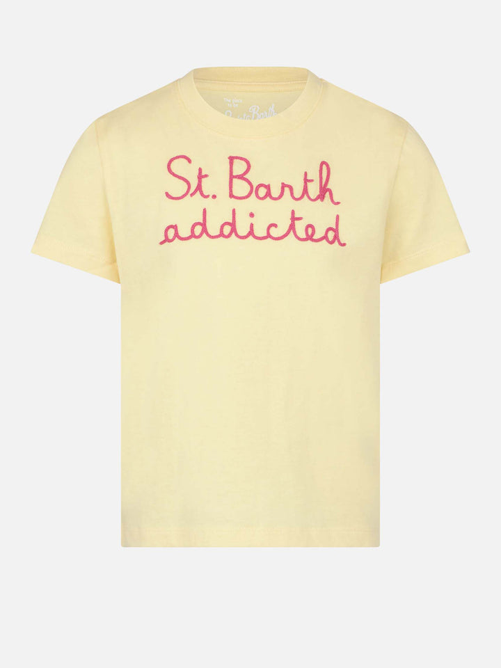 T-shirt da bambina con ricamo St. Barth addicted