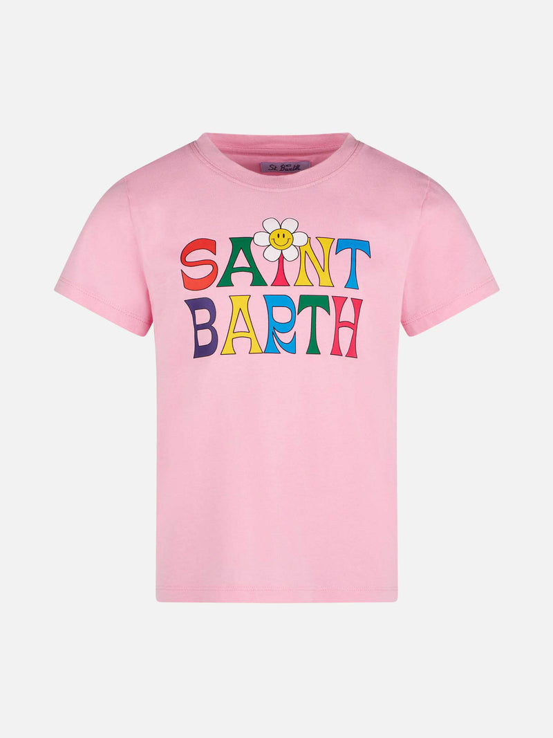 T-shirt da bambina con logo Saint Barth e margherita