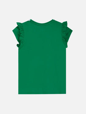 Girl cotton t-shirt with flounce and embroidery - MC2 Saint Barth