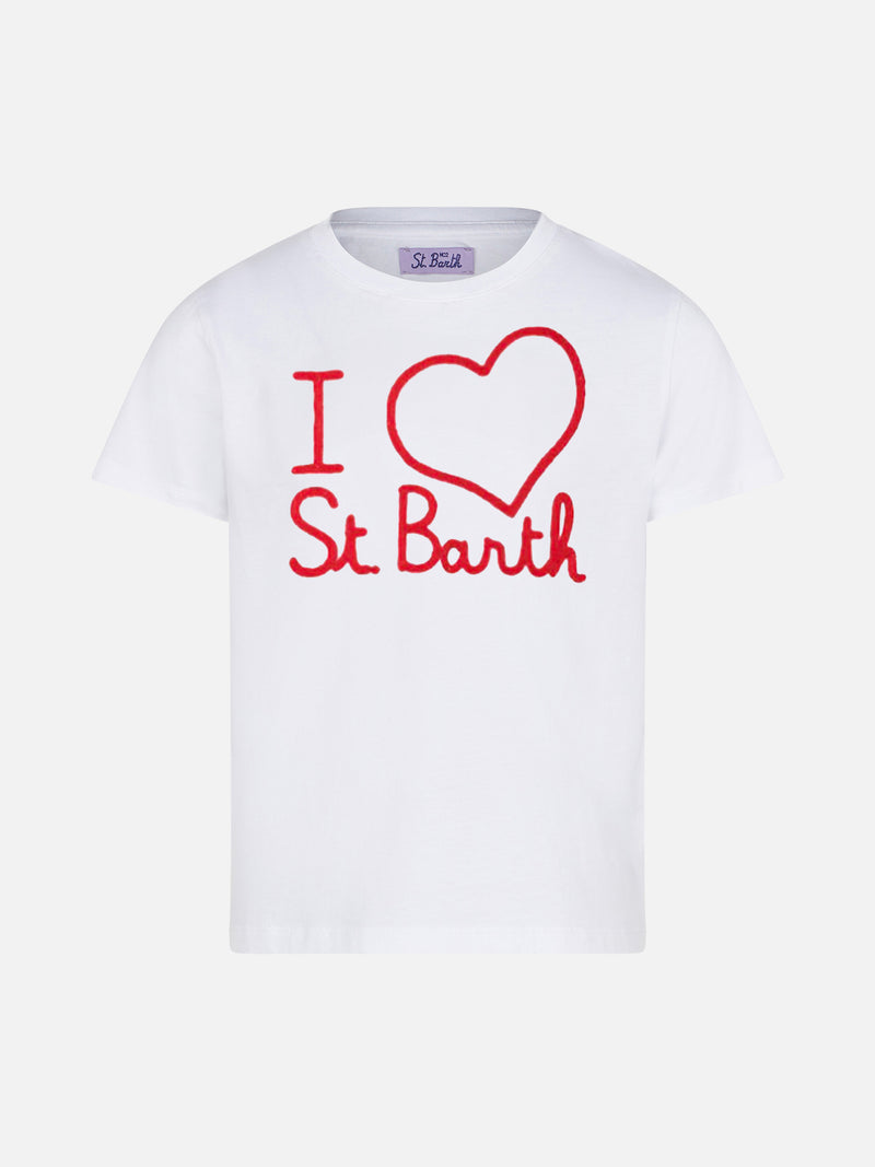 Girl t-shirt with I love St. Barth embroidery