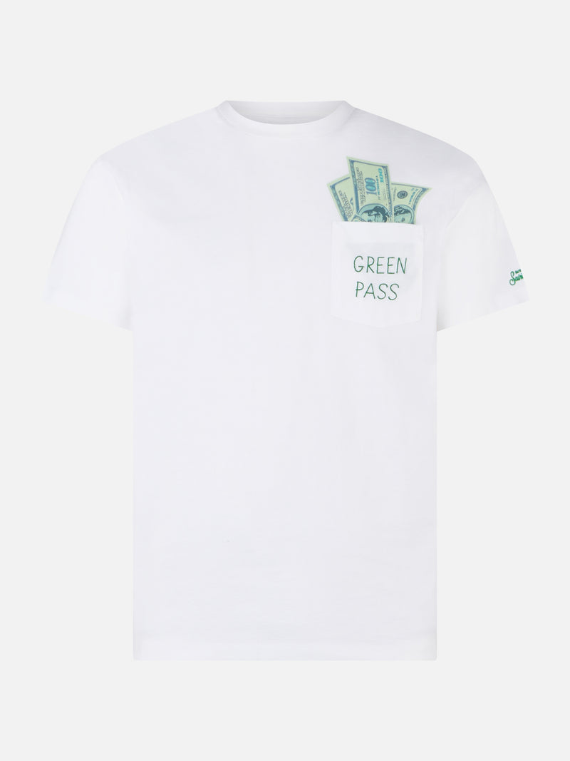 Green pass print cotton t-shirt