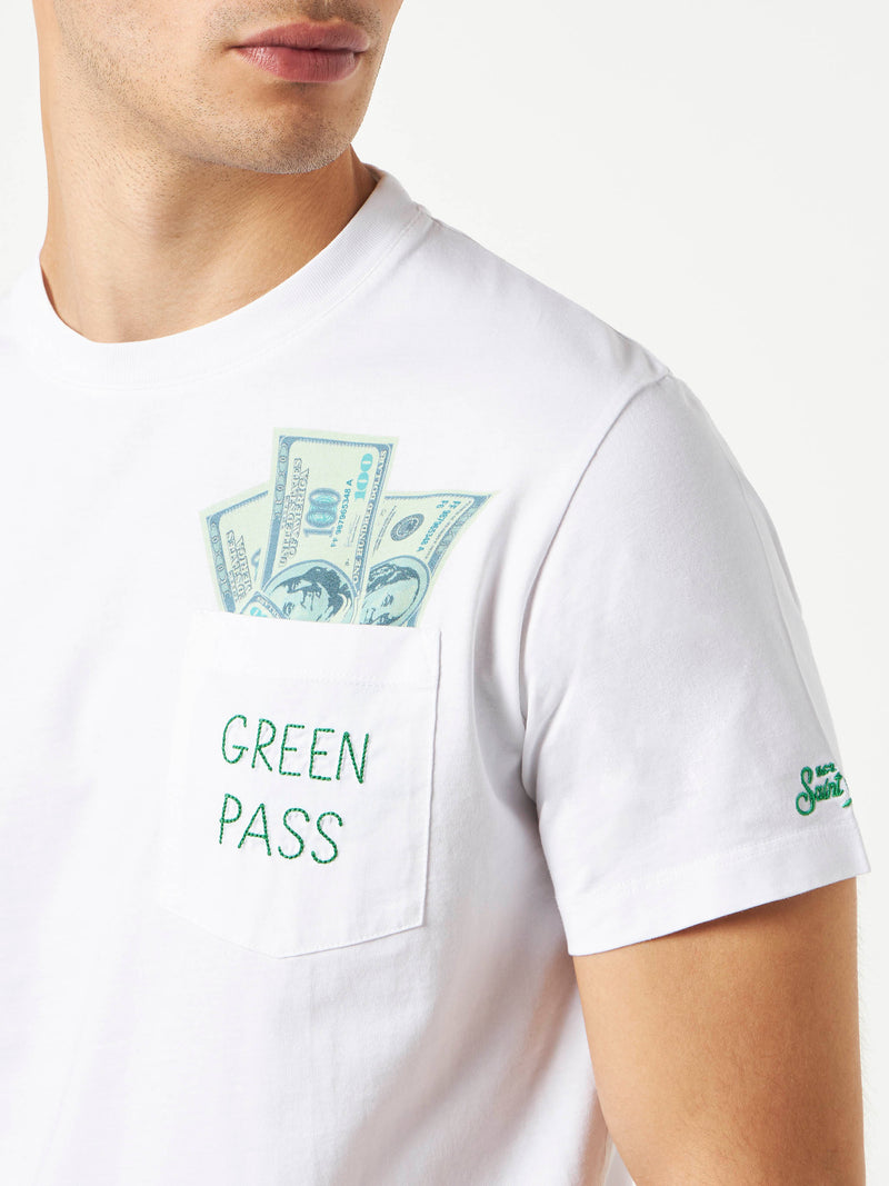 Green pass print cotton t-shirt