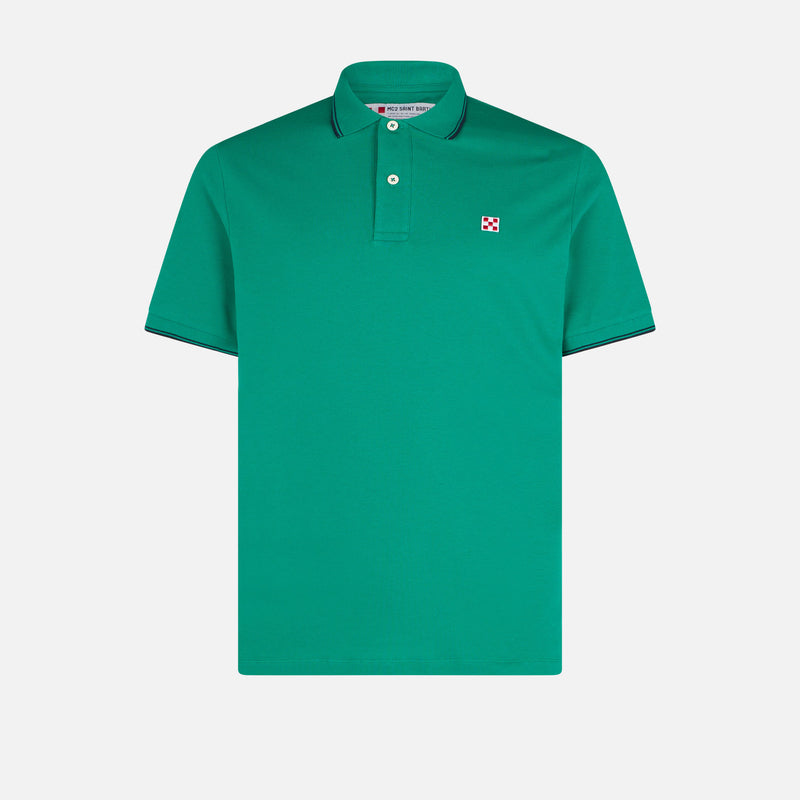 Green piquet polo with St. Barth logo