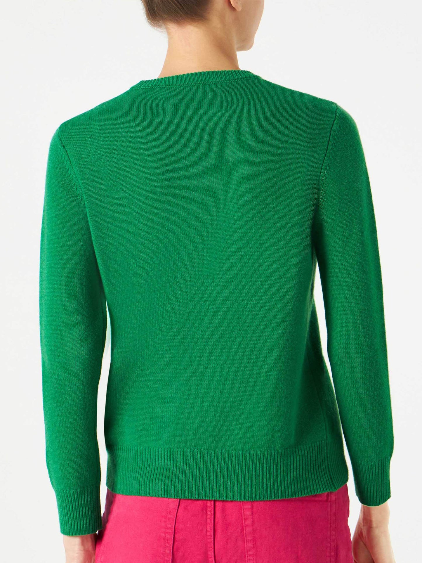 Maglione verde con ricamo Weekend j'arrive rosa fluo