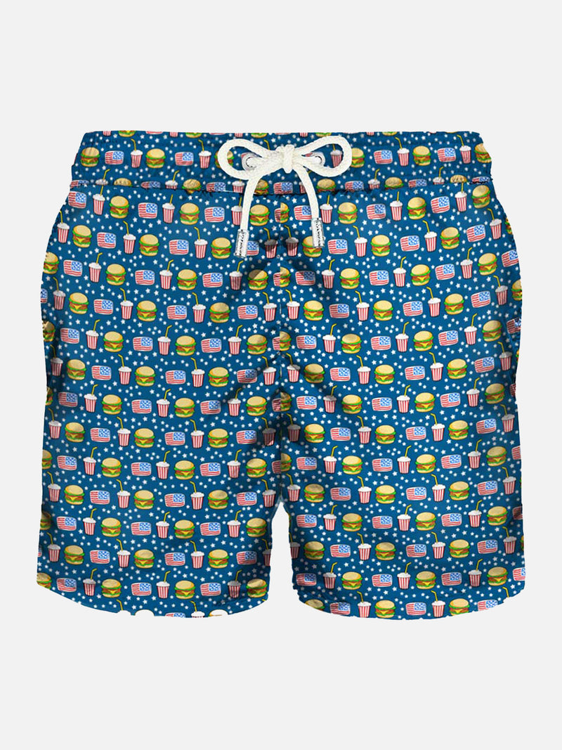 Light fabric man swim shorts fast food print