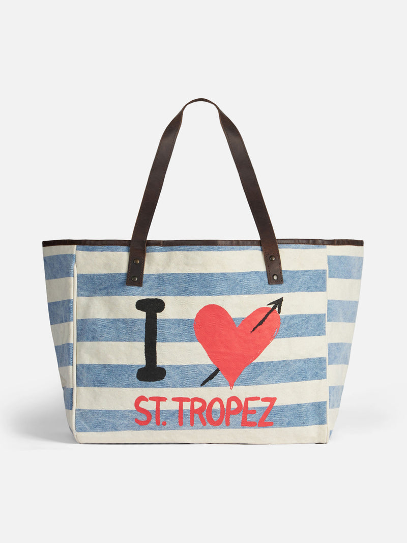 St. Tropez Canvas-Tasche mit Ledergriffen