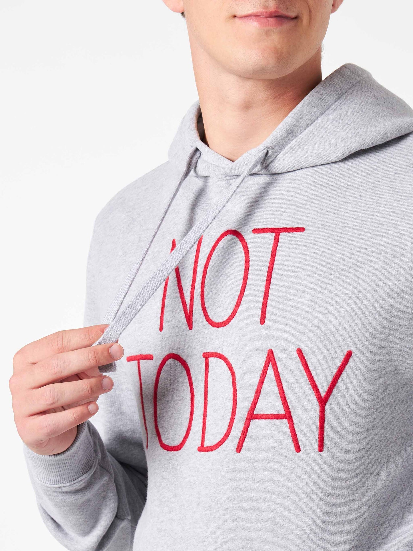 Man grey hoodie with Not Today embroidery