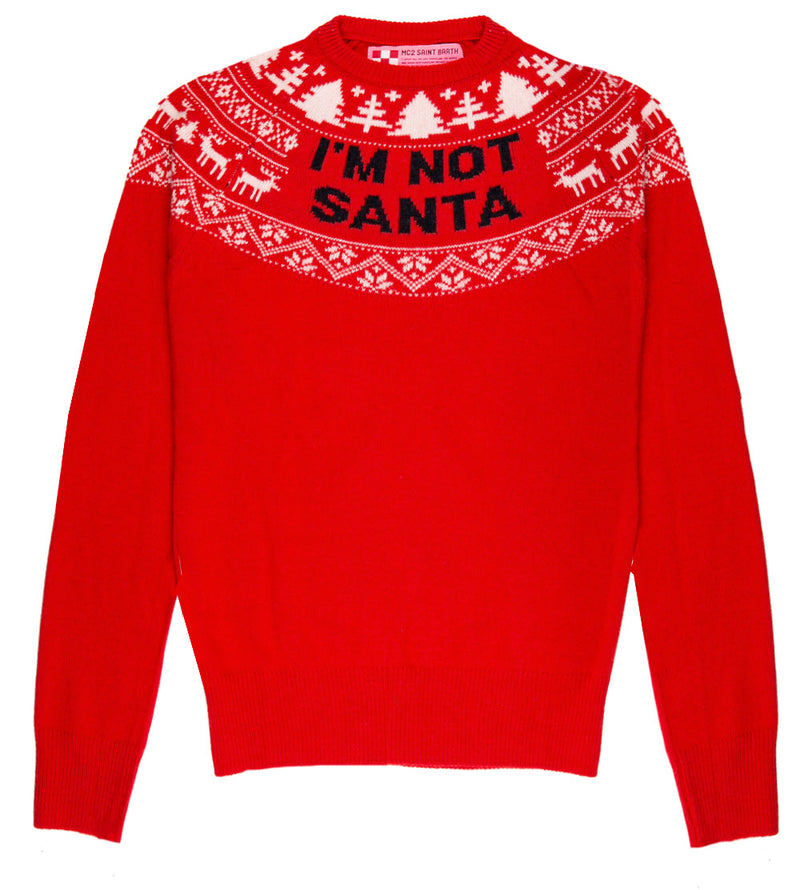 Roter Damenpullover mit Rundhalsausschnitt und „I'm not Santa“-Aufdruck