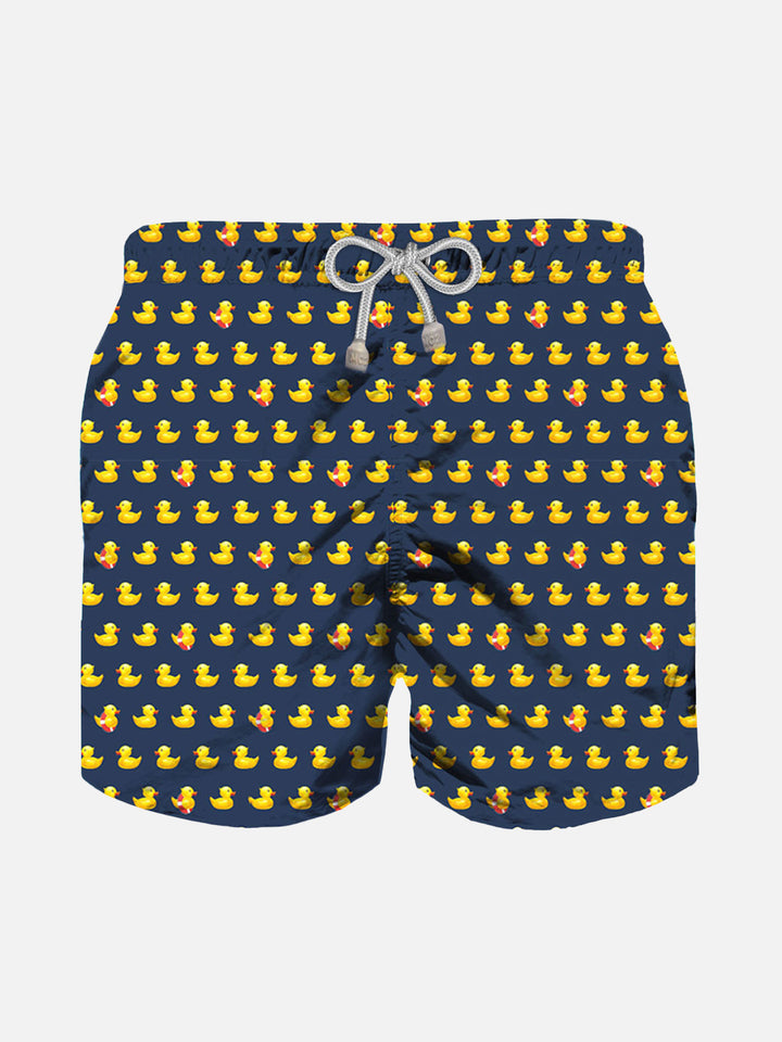 Boy light fabric swim shorts with ducky print