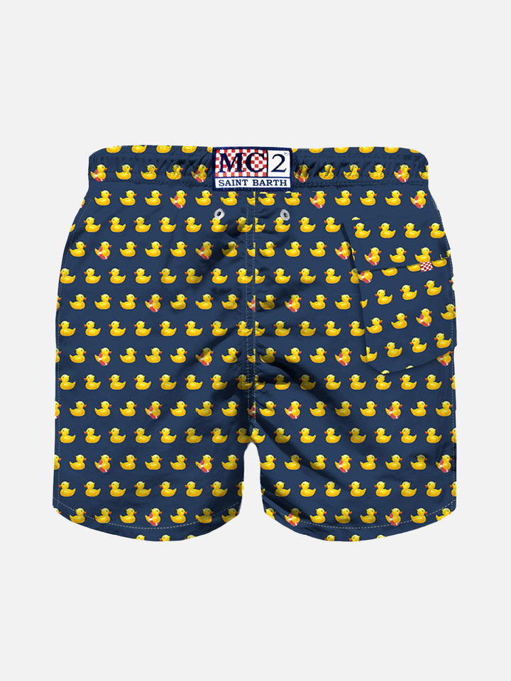 Boy light fabric swim shorts with ducky print