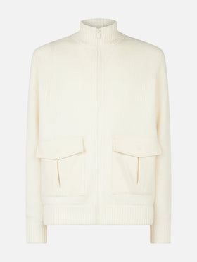 Bomber da uomo in maglia con tasche in feltro