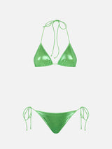 Bikini da donna a triangolo verde lamina