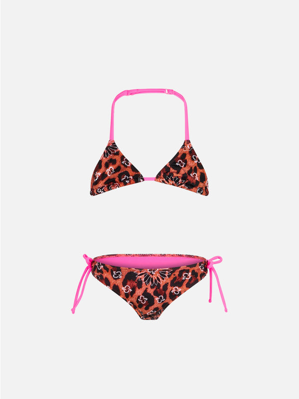 Mädchen-Triangel-Bikini mit Leo-Kopftuch-Print