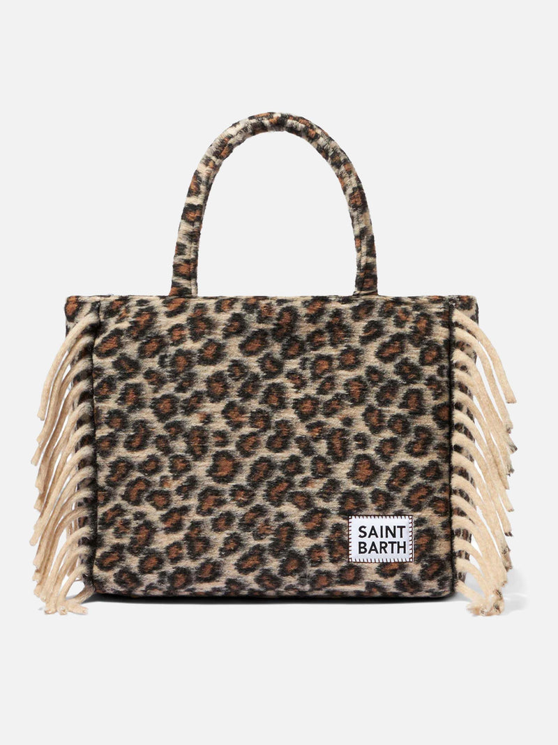 Vanity blanket shoulder bag with animalier print and fringes