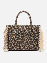 Vanity blanket shoulder bag with animalier print and fringes