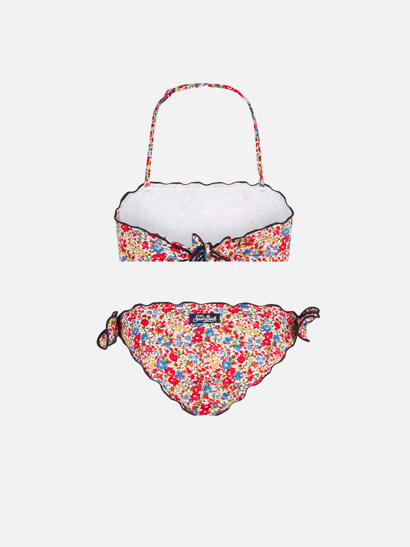 Girl bandeau bikini with multicolor flowers print