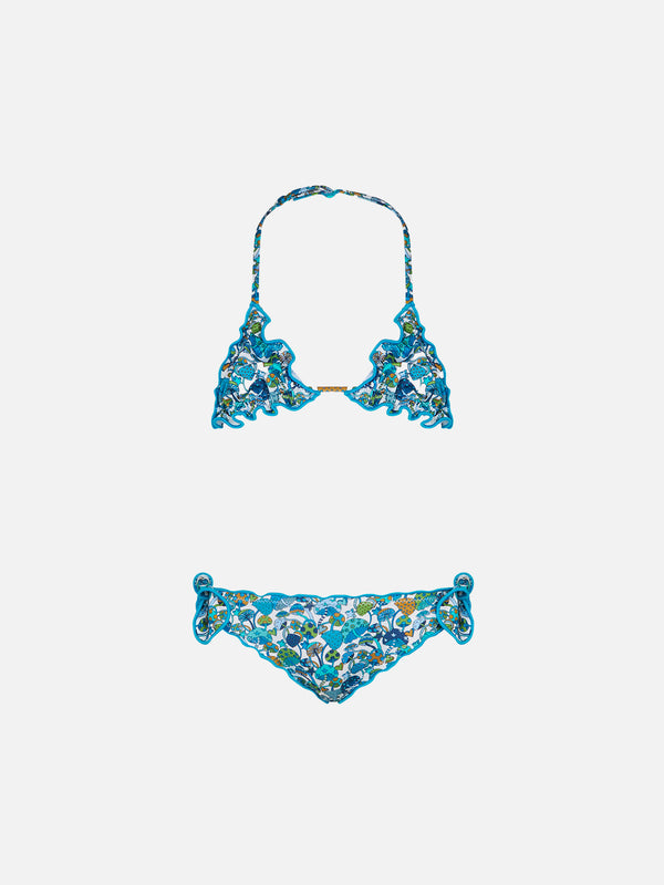 Girl triangle bikini with mushroom print | Made with Liberty fabric