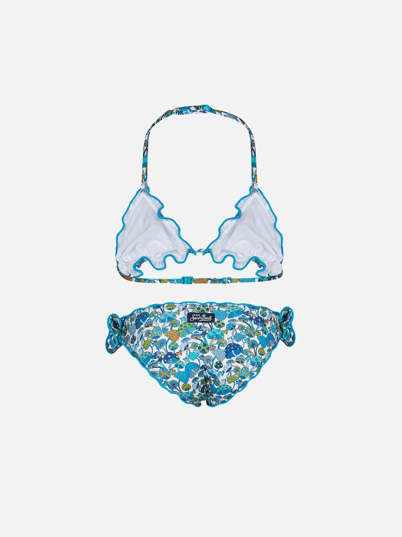 Girl triangle bikini with mushroom print | Made with Liberty fabric