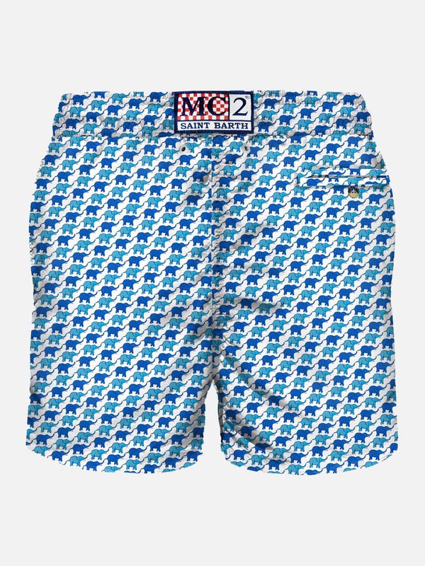 Light fabric man swim shorts elephant print