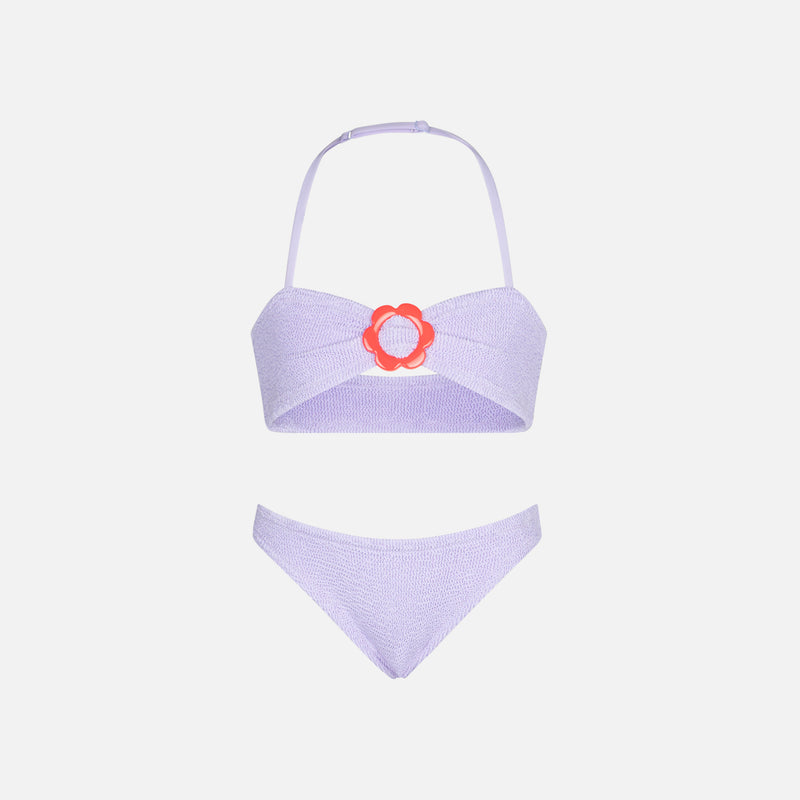 Lila Crinkle-Bikini für Mädchen mit Blumenring