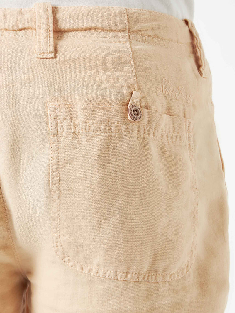 Beige Linen Bermuda Short